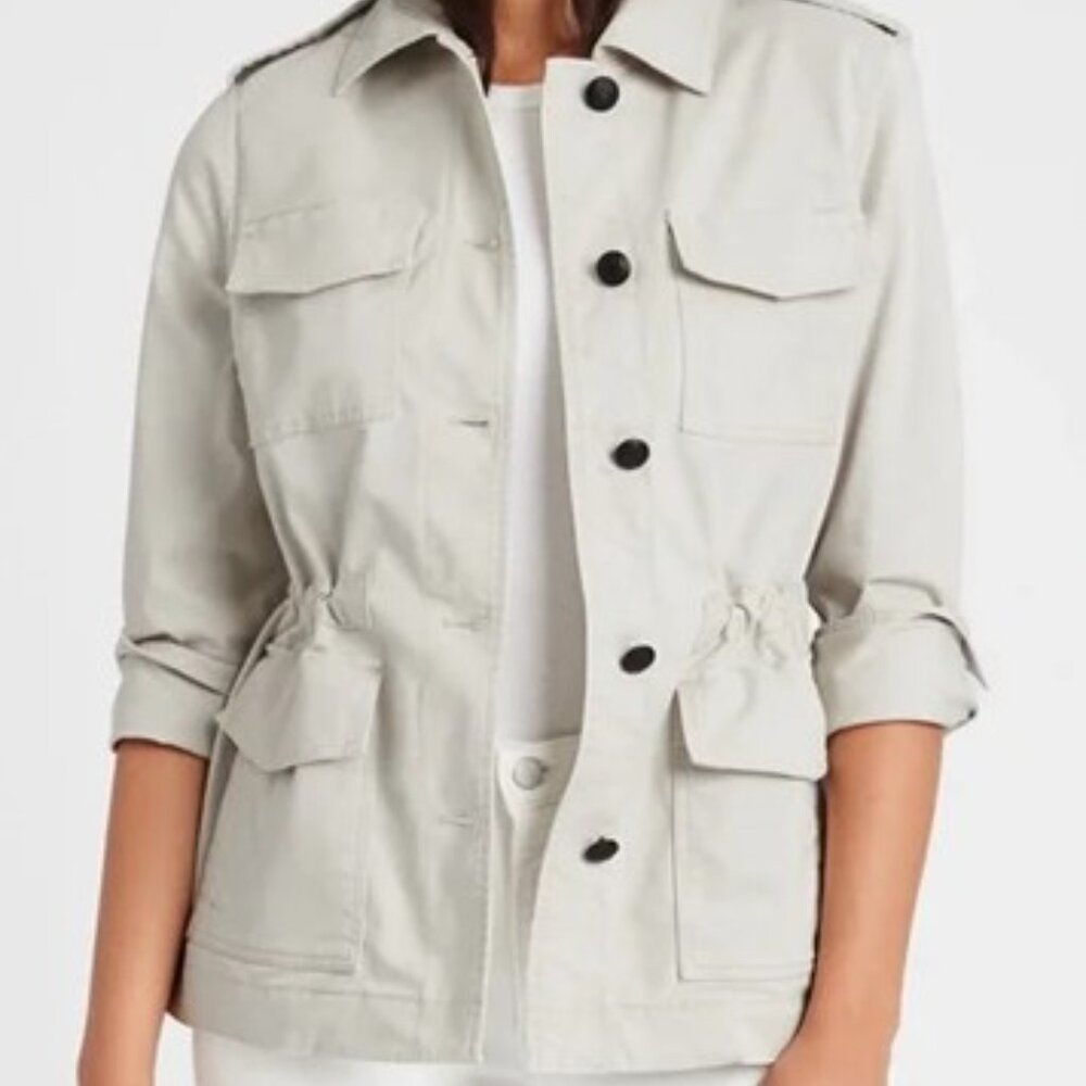Banana Republic Twill Utility Military Jacket in Stone Gray color - Size Medium